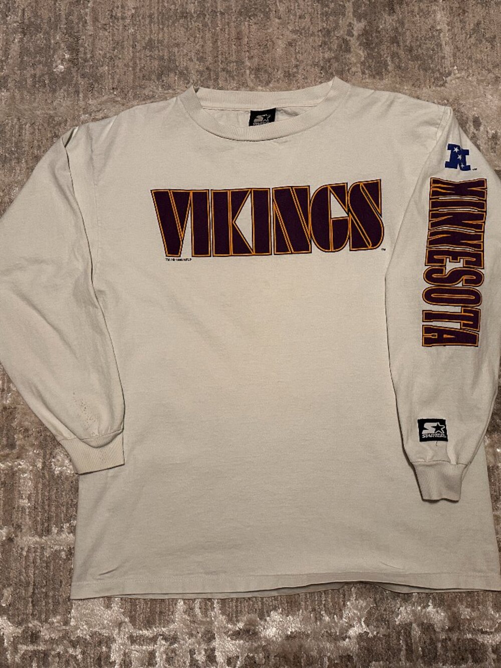 Vintage 90s Minnesota Vikings Starter Long Sleeve T-Shirt Large White NFL USA